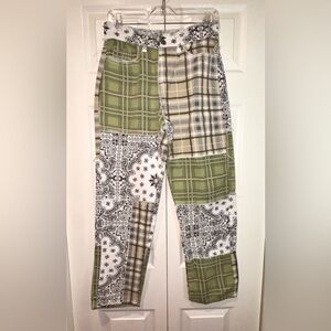 Patchwork Boho Patch Relaxed Straight Leg Jeans Sz Medium NWT